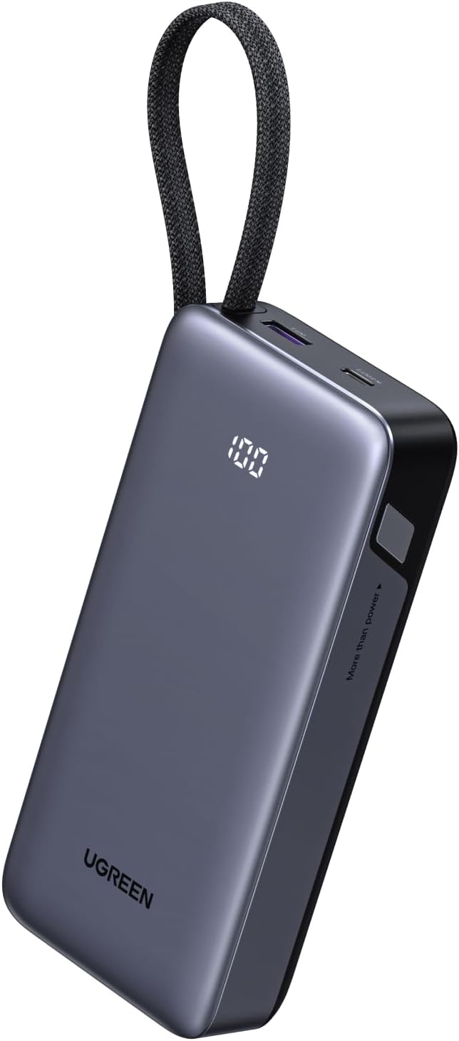 Power Bank UGREEN Nexode 20,000mAh 45W – Carga Rápida con Cable USB-C Integrado y Pantalla LED