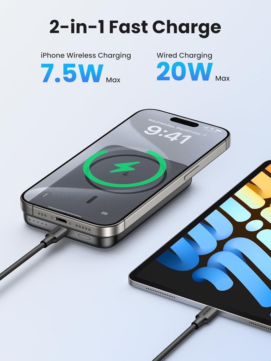 Power Bank Magnético UGREEN 10,000mAh – Cargador Portátil Inalámbrico con Carga Rápida PD 20W para iPhone 16/15/14/13/12 Series, Negro (Nuevo)