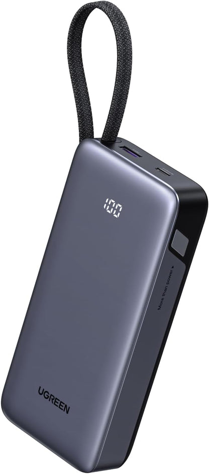 Power Bank UGREEN Nexode 20,000mAh 45W – Carga Rápida con Cable USB-C Integrado y Pantalla LED