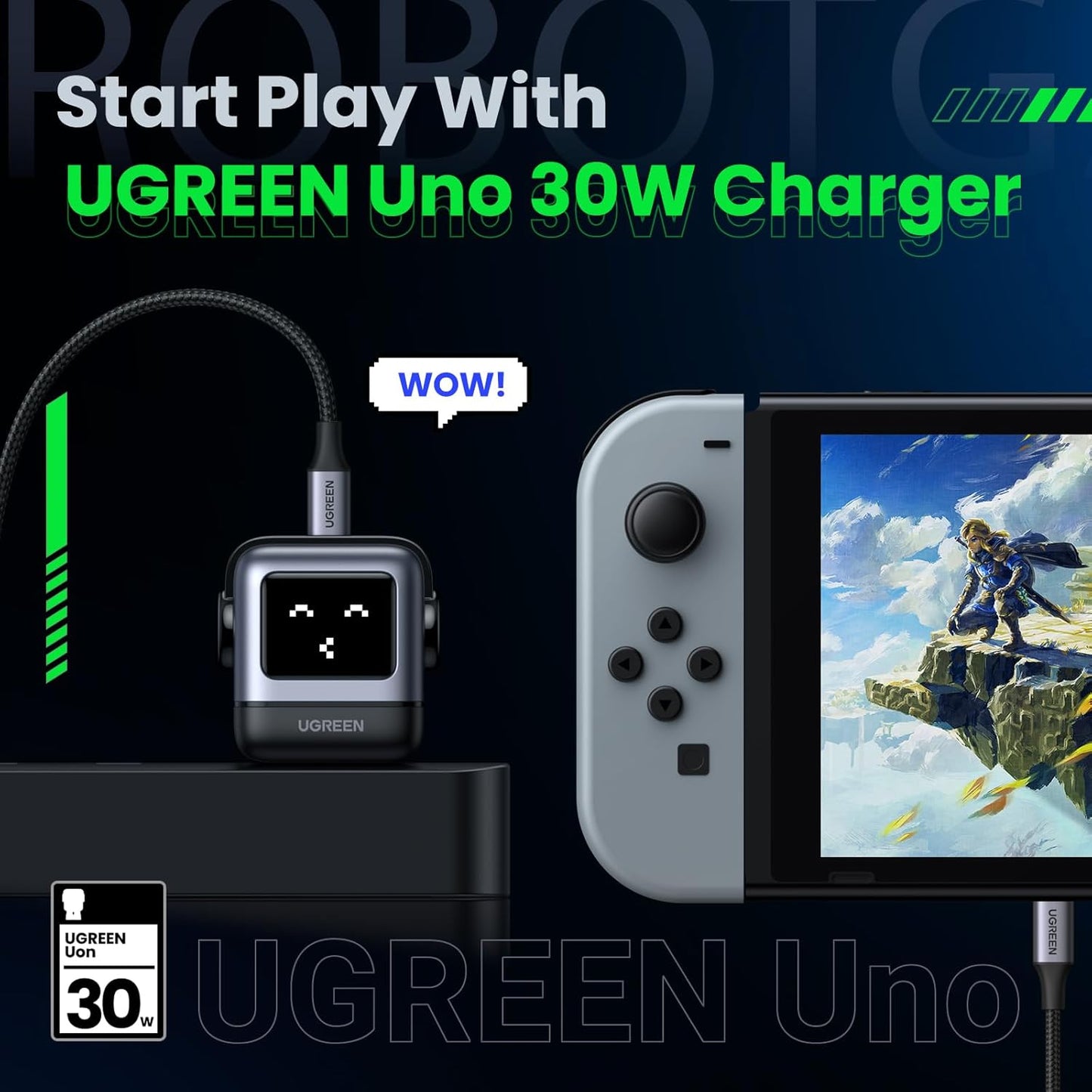 UGREEN Uno Robot Cargador 30W USB-C – Carga Rápida con Diseño Compacto y LED
