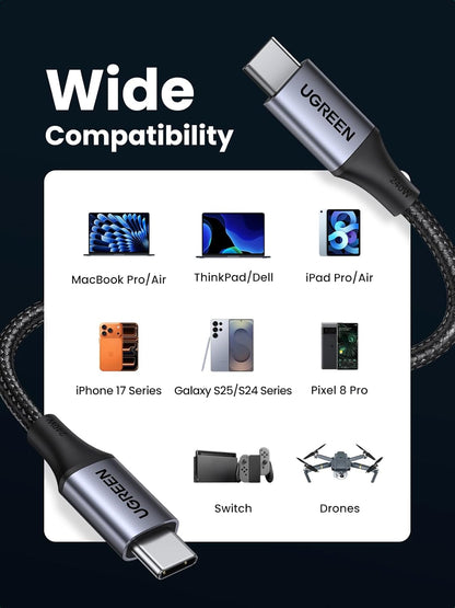 Cable UGREEN USB-C a USB-C 240W – Carga rápida para laptops, iPhone 16/17, MacBook, Galaxy S24/S25, iPad Pro y más (2 metros)