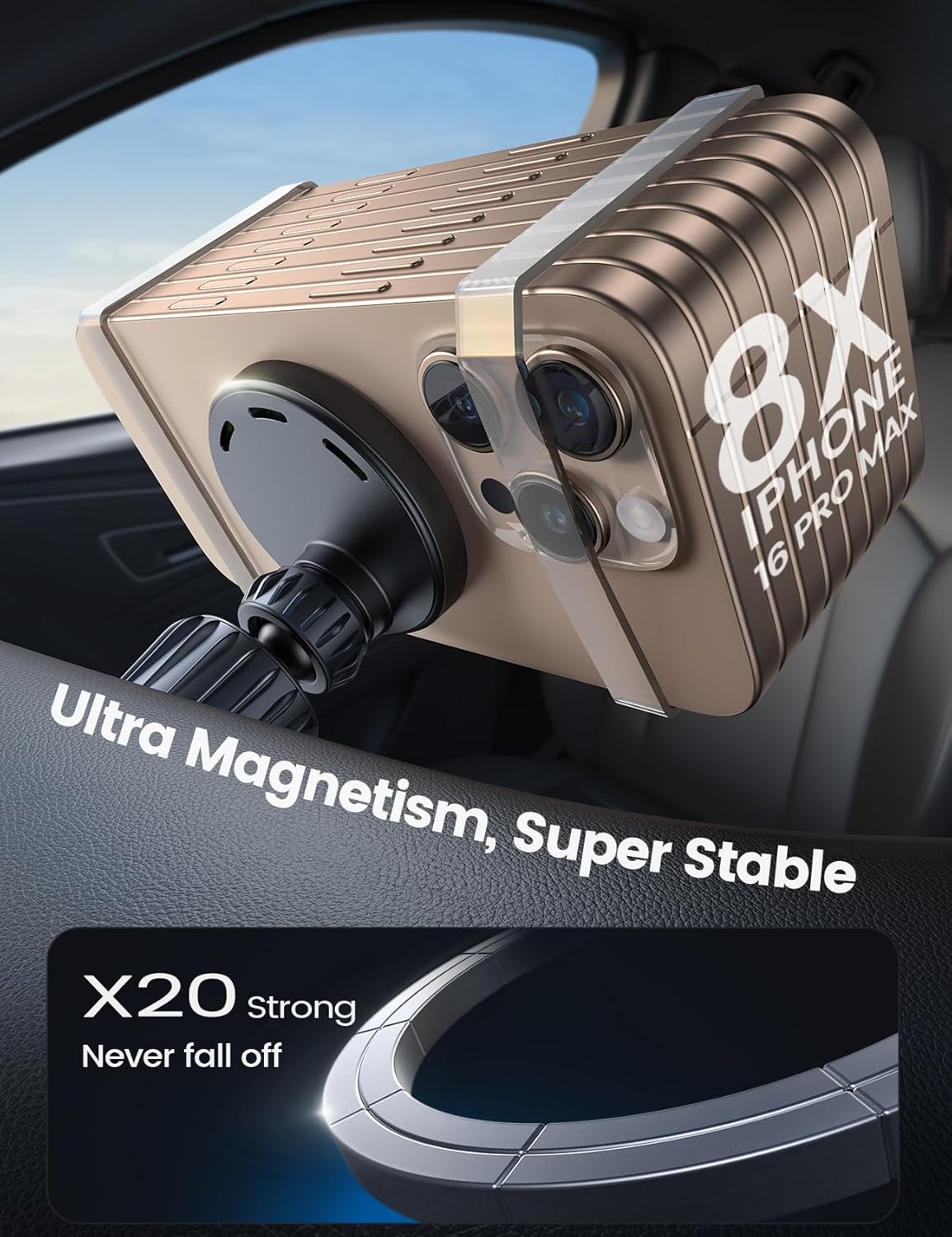 Cargador Magnético Lamicall 15W para Auto – Soporte MagSafe 3 en 1 para iPhone 17/16/15