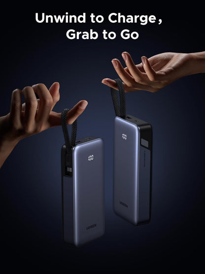 Power Bank UGREEN Nexode 20,000mAh 45W – Carga Rápida con Cable USB-C Integrado y Pantalla LED