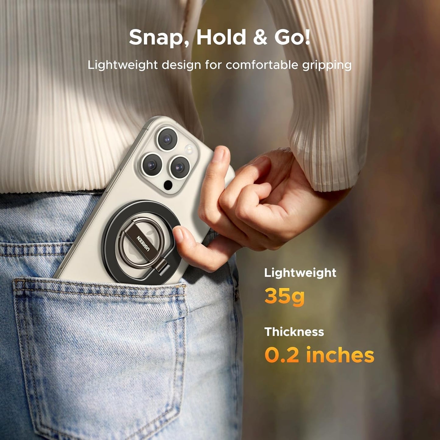 UGREEN Anillo Magnético para iPhone MagSafe – Soporte y Grip Giratorio Universal