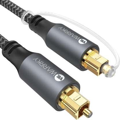 Cable de Audio Óptico Warrky 6ft/1.8m – Cable Óptico Digital con Enchufe Dorado y Trenzado de Nylon para Barra de Sonido, TV, Samsung, Vizio, LG, Bose, Sony, Sonos