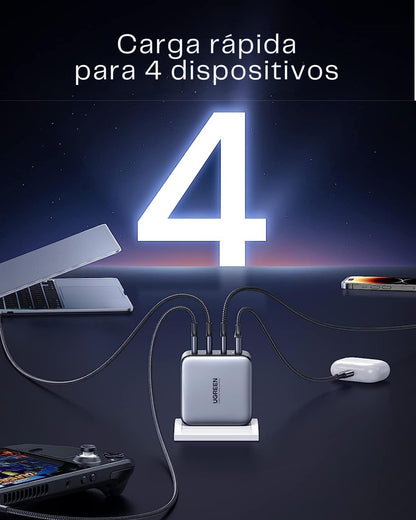 Cargador UGREEN USB C 100W Nexode de 4 Puertos – Cargador Rápido GaN Compacto para MacBook Pro/Air, iPhone 15, Galaxy S24, iPad Pro y Más