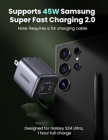 Cargador UGREEN Nexode 45W USB-C - 2 Puertos, Plegable y de Carga Rápida