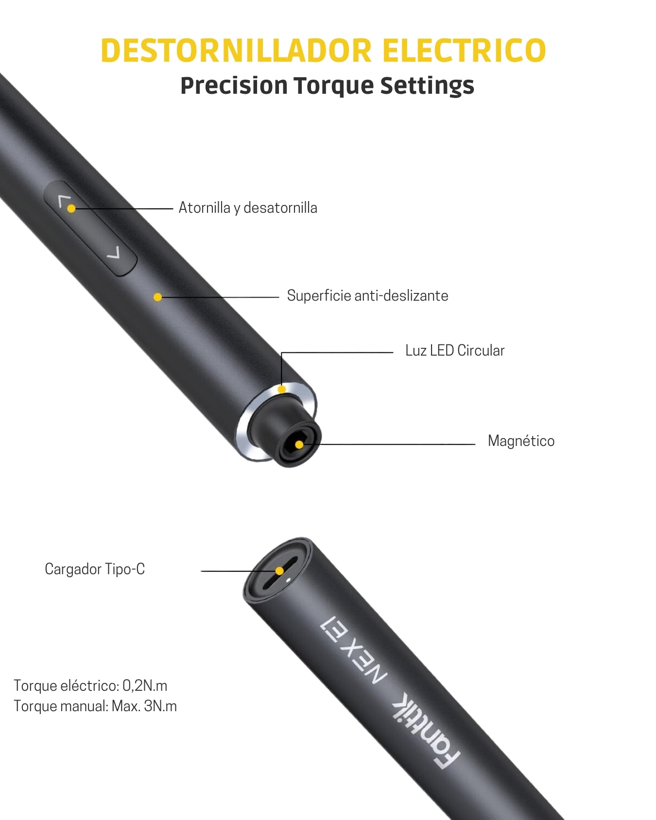 Destornillador Eléctrico Fanttik NEX E1 - 12 Bits de Precisión y Torque Ajustable