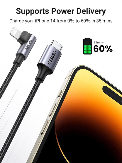 Cable UGREEN Lightning a USB-C con Certificación MFi - 90°