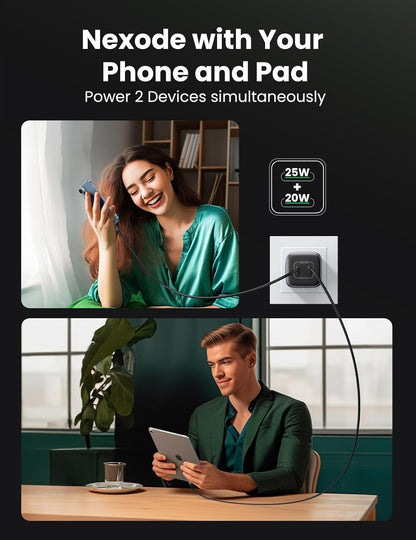 Cargador UGREEN Nexode 45W USB-C - 2 Puertos, Plegable y de Carga Rápida