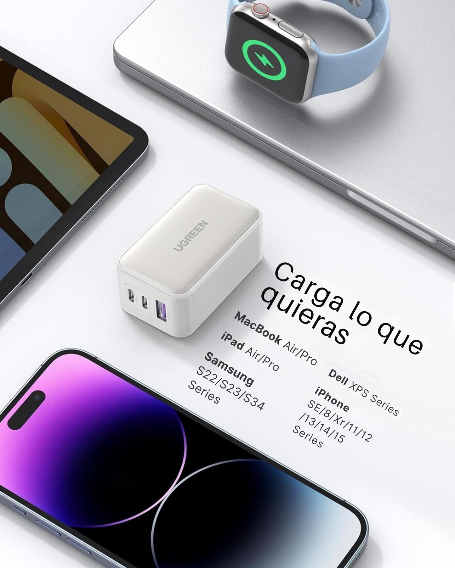 Cargador UGREEN Nexode 65W USB-C - 3 Puertos, Compacto y Plegable