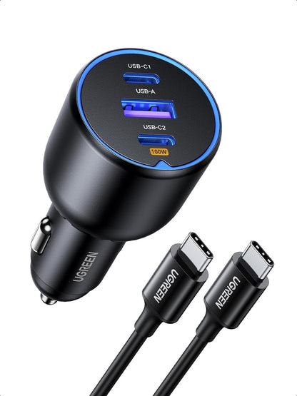 Cargador para Auto UGREEN 130W USB-C - Carga Rápida y Compatible con Múltiples Dispositivos