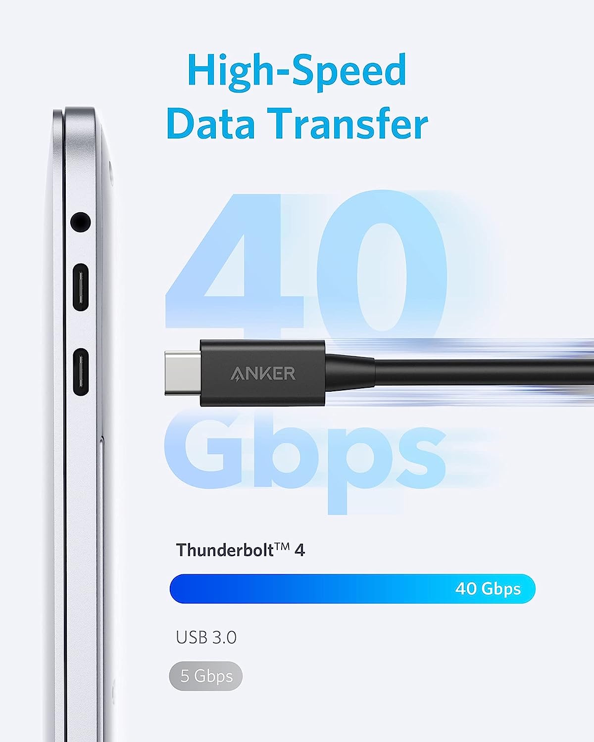 Cable USB-C Anker Thunderbolt 4 - 2.3 ft, 100W de Carga, 8K Video y 40Gbps