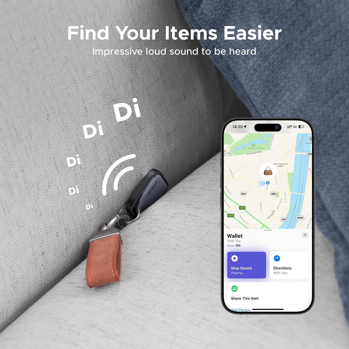 UGREEN Smart Finder FineTrack – Localizador inteligente con app, ideal para llaves, cartera, mochila o hasta tu mascota