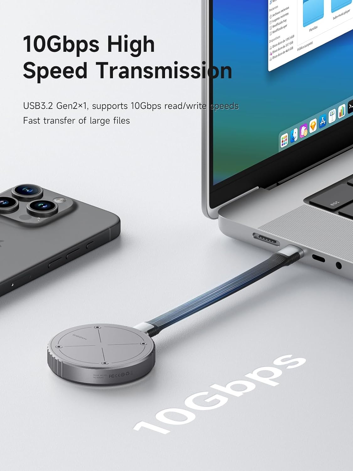 Carcasa SSD Externa Hagibis M.2 2230 NVMe con MagSafe – Adaptador USB-C 3.2 Gen2 10Gbps para iPhone 16/15 Pro Max, MacBook, iPad Pro, y Android