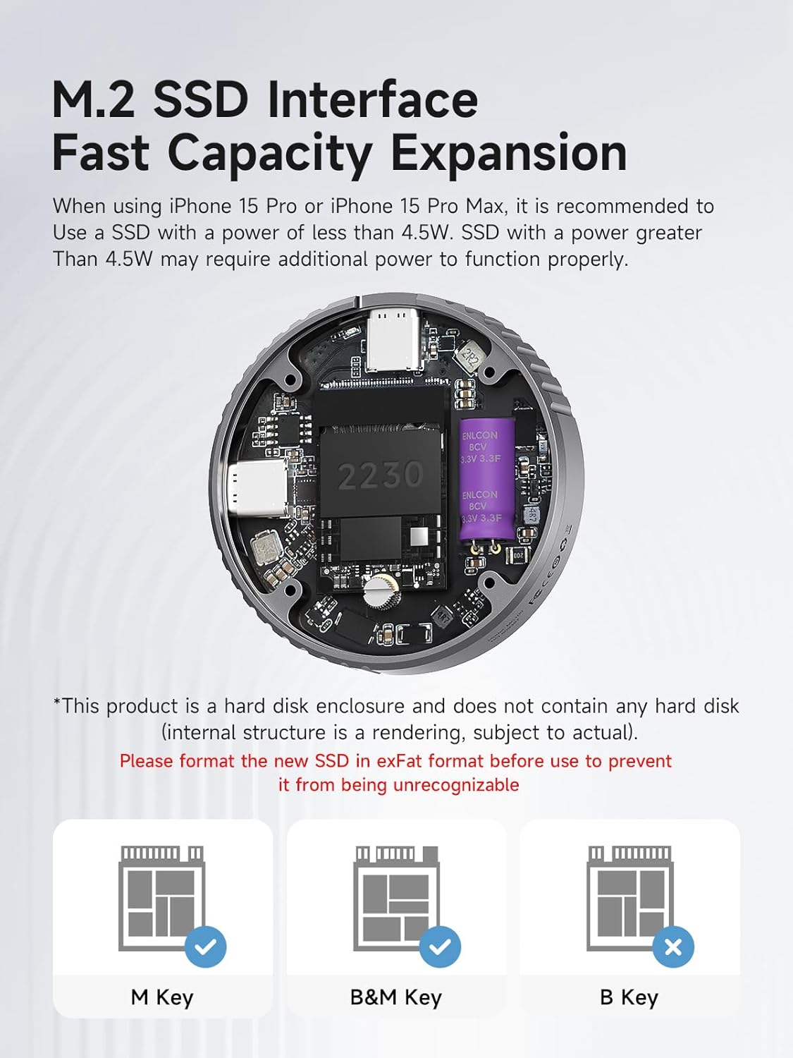 Carcasa SSD Externa Hagibis M.2 2230 NVMe con MagSafe – Adaptador USB-C 3.2 Gen2 10Gbps para iPhone 16/15 Pro Max, MacBook, iPad Pro, y Android