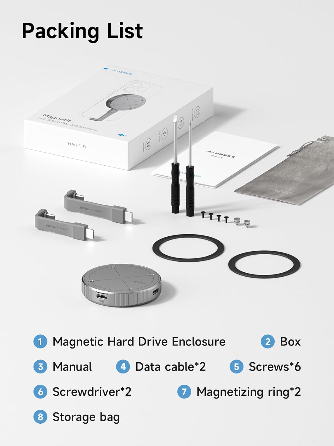 Carcasa SSD Externa Hagibis M.2 2230 NVMe con MagSafe – Adaptador USB-C 3.2 Gen2 10Gbps para iPhone 16/15 Pro Max, MacBook, iPad Pro, y Android