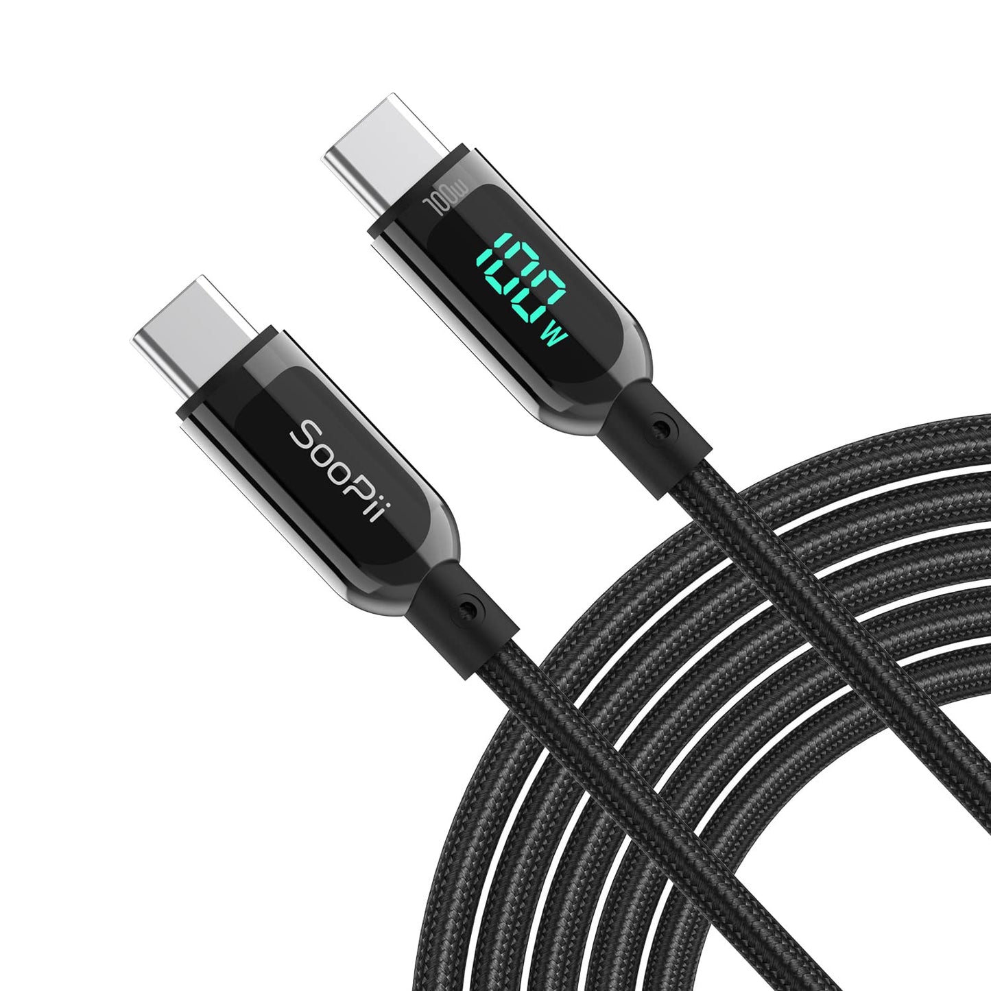 Cable SOOPII USB-C a USB-C 100W 4 pies – Cable de Carga Rápida con Pantalla LED para iPhone 15, iPad Air, MacBook Pro, Galaxy S24/S23, Pixel, LG