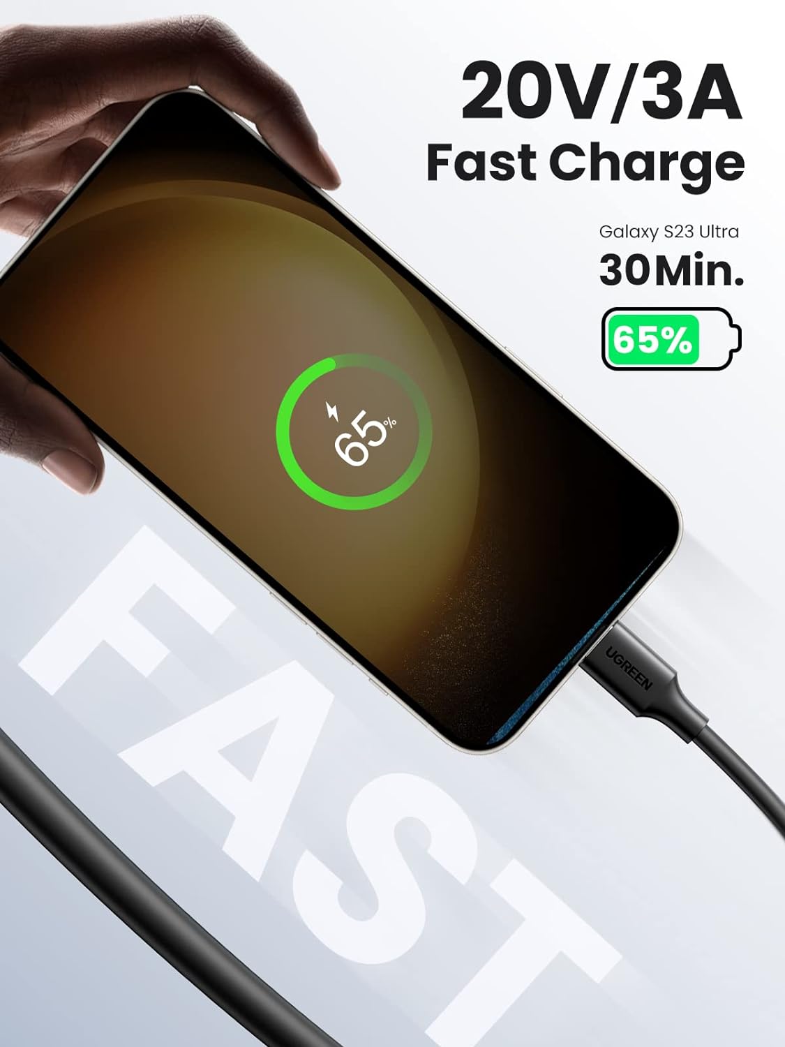 Cable UGREEN USB-C a USB-C 60W – Cable de Carga Rápida Tipo C Compatible con iPhone 16, MacBook Pro, Galaxy S24, Pixel 7, Switch, 6.6 Pies