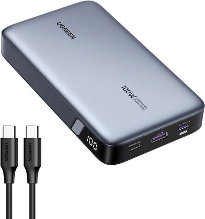 Power Bank UGREEN 20000mAh 100W Nexode – Cargador Portátil de 3 Puertos con Carga Rápida PD para MacBook, iPhone 16, Galaxy S24, Steam Deck, y Más